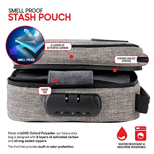 Smell Proof Storage Pouch - Polyester Odor Resistant Container with Easy Grip Handle - Portable Storage Bag with Padded Lock - 3 Digit Combination Lock - Grey