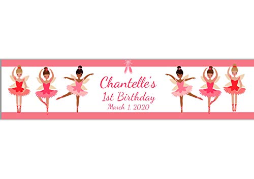 Personalized Ballerina Girls Party Water Bottle Labels, Pack of 25 Peel and Stick Waterproof Water Bottle Wrappers for Kids Birthday Favors