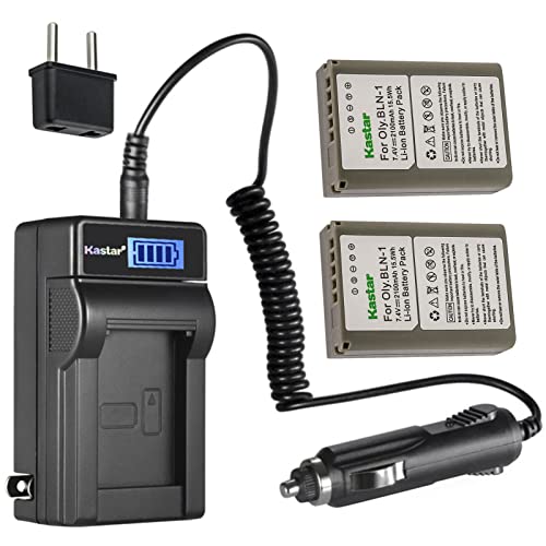 Kastar 2-Pack BLN-1 Battery and LCD AC Charger Compatible with Olympus BLN-1 BLN1 Battery, Olympus BCN-1 BCN1 Charger, Olympus M-D E-M1, OM-D E-M5, OM-D E-M5 Mark II, Pen E-P5, Pen-F Digital Cameras