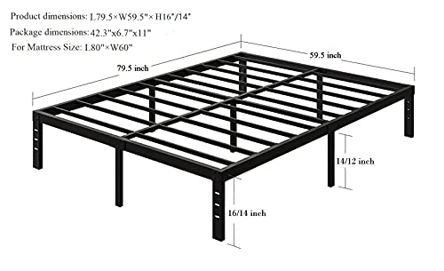 COMASACH 16 Inch Bed Frames Queen Size 3500 lbs Heavy Duty Platform with Sturdy Metal Slats, No Box Spring Needed, Easy Assembly, Under Bed Storage, Noise-Free, Non-Slip