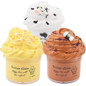 butter slime kit 3 pack with coffee slime, milk slime and lemon slime, beverage slime, non-sticky sludge super soft cotton putty toys, birthday gifts kids party favors for girls and boys