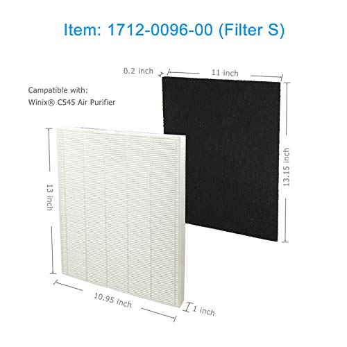 Flintar C545 True HEPA Replacement Filter S, Compatible with Winix C545 Air Purifier, Compares to Winix S Filter 1712-0096-00, 1 H13 Grade True HEPA + 4 Activated Carbon Filters