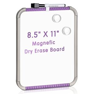 deli magnetic dry erase board, 8.5 x 11 inches, small white board with markers & magnets for refrigerator, locker, kids, students, purple frame