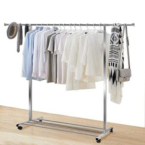 Heavy Duty Large Rolling Garment Rack Stainless Steel Clothes Hanging Rack Commercial Grade Clothes Drying Rack Hanger Extendable 47"-75" Adjustable Clothing Organizer w/Golves 4 Casters 10 Hook