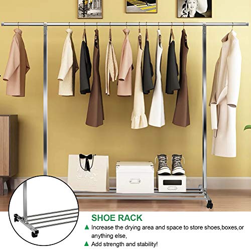Heavy Duty Large Rolling Garment Rack Stainless Steel Clothes Hanging Rack Commercial Grade Clothes Drying Rack Hanger Extendable 47"-75" Adjustable Clothing Organizer w/Golves 4 Casters 10 Hook