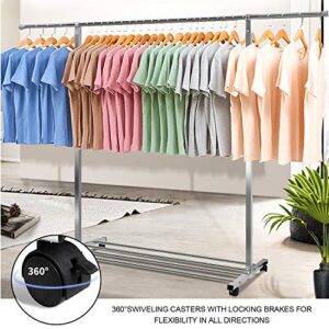 Heavy Duty Large Rolling Garment Rack Stainless Steel Clothes Hanging Rack Commercial Grade Clothes Drying Rack Hanger Extendable 47"-75" Adjustable Clothing Organizer w/Golves 4 Casters 10 Hook