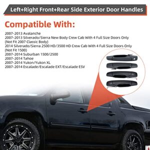 DEAL AUTO ELECTRIC PARTS 4pcs Left+Right Front+Rear Side Black Exterior Door Handles Compatible With 07-13 Avalanche/Silverado/Sierra New Body Crew Cab 07-14 Suburban/Tahoe/Yukon/XL/Escalade/ESV/EXT