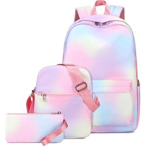 camtop school backpacks for teen girls rainbow backpack school bookbags set lunch bag pencil case (y064/rainbow)