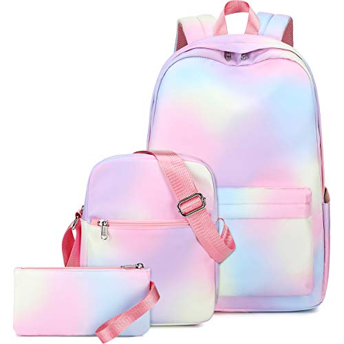 CAMTOP School Backpacks for Teen Girls Rainbow Backpack School Bookbags Set Lunch bag Pencil Case (Y064/Rainbow)