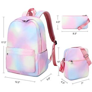 CAMTOP School Backpacks for Teen Girls Rainbow Backpack School Bookbags Set Lunch bag Pencil Case (Y064/Rainbow)