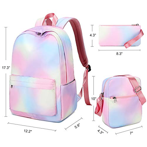 CAMTOP School Backpacks for Teen Girls Rainbow Backpack School Bookbags Set Lunch bag Pencil Case (Y064/Rainbow)