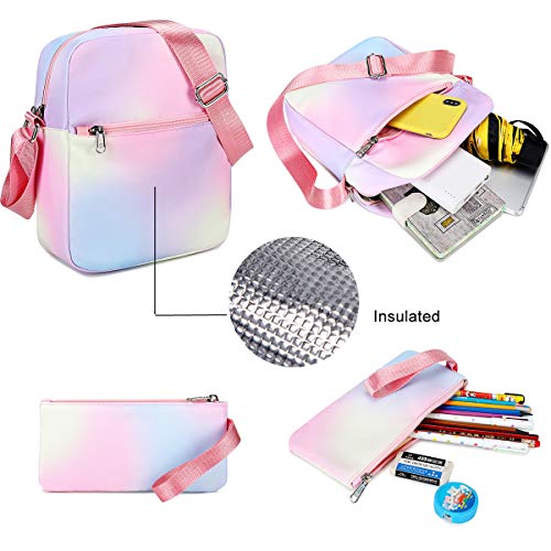 CAMTOP School Backpacks for Teen Girls Rainbow Backpack School Bookbags Set Lunch bag Pencil Case (Y064/Rainbow)