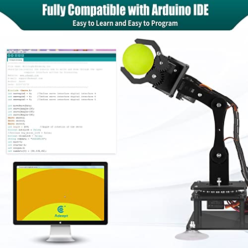 Adeept 5-DOF Robot Arm Kit 5Axis Robotic Compatible with Arduino IDE Programmable DIY Coding STEM Robotics Arm with OLED Display Processing Code and PDF Tutorials - Black