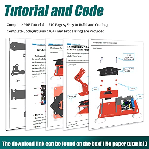 Adeept 5-DOF Robot Arm Kit 5Axis Robotic Compatible with Arduino IDE Programmable DIY Coding STEM Robotics Arm with OLED Display Processing Code and PDF Tutorials - Black