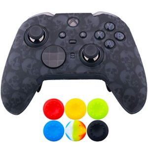 9cdeer 1 x protective customize transfer print silicone cover skin skull black + 6 thumb grips analog caps for xbox elite series 2 controller