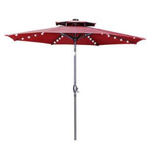 klismos 10 ft 2 layers patio umbrella with 40 lights windproof outdoor market table umbrella with ventilation,tilt and crank(red)