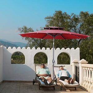 Klismos 10 ft 2 Layers Patio Umbrella with 40 Lights Windproof Outdoor Market Table Umbrella with Ventilation,Tilt and Crank(Red)