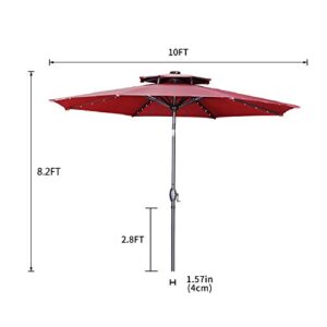 Klismos 10 ft 2 Layers Patio Umbrella with 40 Lights Windproof Outdoor Market Table Umbrella with Ventilation,Tilt and Crank(Red)