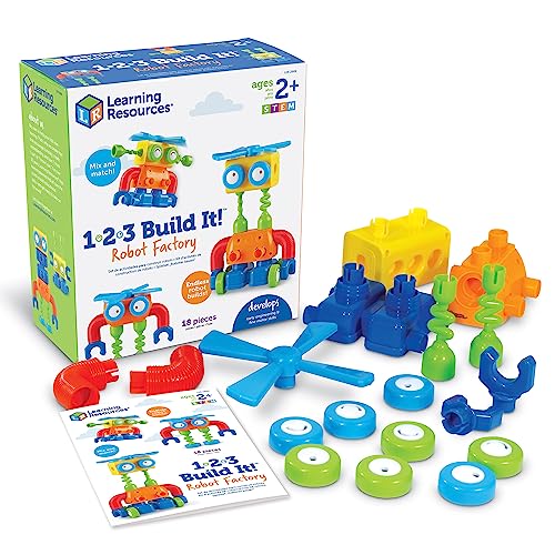 Learning Resources 1-2-3 Build It! Robot Factory, Fine Motor Toy, Robot Building Set for Unisex Children Ages 2+