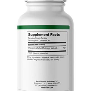Graminex Alfalfa Tablets - Non-GMO Green Superfood Supplement with Vitamins, Minerals, Amino Acids - 240 Tablets
