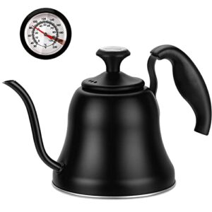 chefbar tea kettle with thermometer for stove top gooseneck kettle, pour over coffee kettle, tea pot stovetop teapot, hot water heater boiler for camping, home & kitchen, matte black - 28oz