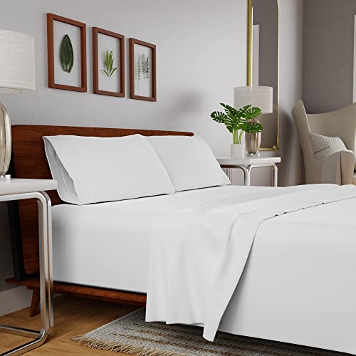 Purity Home Organic 100% Cotton Percale Sheet Set, Twin White, College Dorm Twin 3 Piece Cooling Bed Sheets, with Elasticized Deep Pockets, Eco-Friendly & Breathable, Bedding Sheets for Twin Size Bed