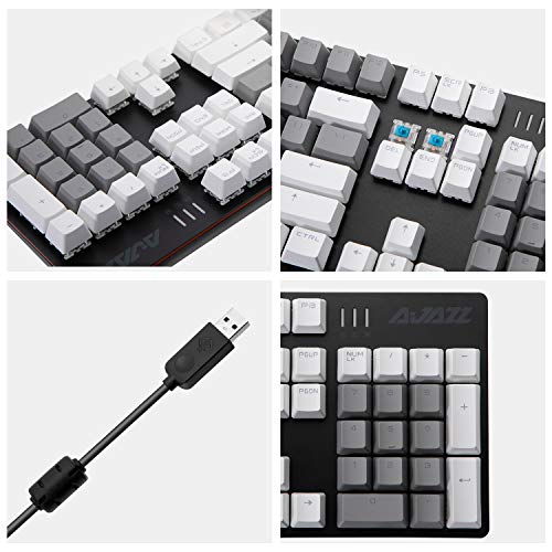 AK50 Wired Classic 104 Mechanical Gaming Keyboard – Blue Switches - PBT Keycaps – White-Grey Matching – White Backlit - Durable Aluminum Frame – for Windows Computer Office Gaming PC - Black