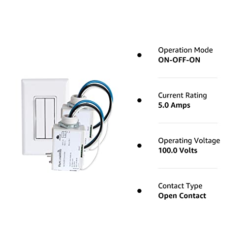 RunLessWire Fan & Light Wireless Switch & Receiver Kit with Infinite Battery No WiFi or Batteries Needed 150+ft RF Range DIY Pre-Programmed Remote Control - 2 Receivers, 1 Double Switch - White