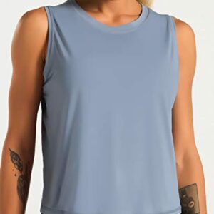 Dragon Fit Women Sleeveless Yoga Tops Workout Cool T-Shirt Running Short Tank Crop Tops (Blue, Medium)
