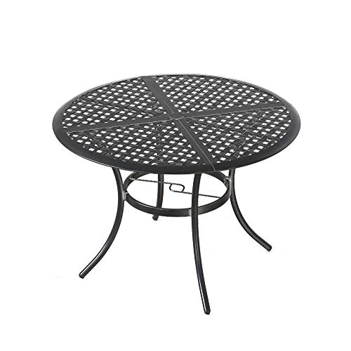 LOKATSE HOME 42.1" Outdoor Round Cast Wrought Iron Patio Metal Dining Table with Umbrella Hole, Steel Frame for Backyard Lawn Balcony Deck, Black