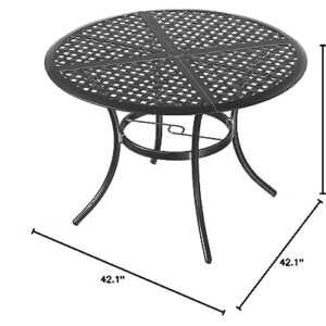 LOKATSE HOME 42.1" Outdoor Round Cast Wrought Iron Patio Metal Dining Table with Umbrella Hole, Steel Frame for Backyard Lawn Balcony Deck, Black