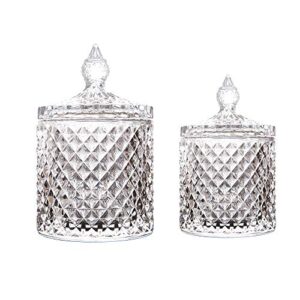 maypink crystal diamond faceted jar with crystal lid,suitable as a candy dish,cookie tin,biscuit barrel,decorative candy jar sugar bowl (crystal, set of 2)