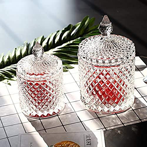 Maypink Crystal Diamond Faceted Jar with Crystal Lid,Suitable as A Candy Dish,Cookie Tin,Biscuit Barrel,Decorative Candy Jar Sugar Bowl (Crystal, Set of 2)