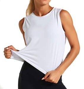 dragon fit women sleeveless yoga tops workout cool t-shirt running short tank crop tops (white, small)
