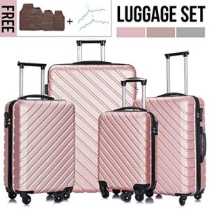 Apelila Fridtrip Travel Suitcase Hardshell Lightweight Luggage with Spinner Wheels Luggage Sets (4 PCS Suitcases, Rose Gold)