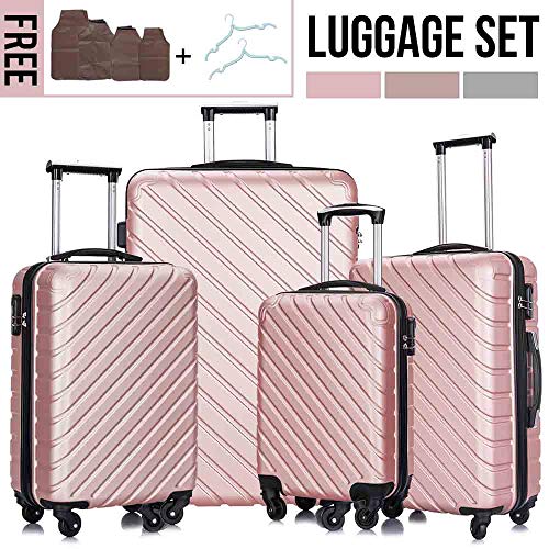 Apelila Fridtrip Travel Suitcase Hardshell Lightweight Luggage with Spinner Wheels Luggage Sets (4 PCS Suitcases, Rose Gold)