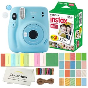 fujifilm instax mini 11 instant film camera plus instax film and accessories stickers, hanging frames and microfiber cloth (sky blue)…