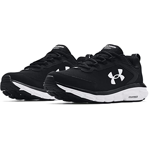 Under Armour mens Charged Assert 9 Running Shoe, Black/White, 9.5 US