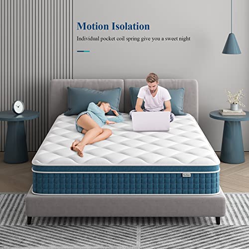 Koorlian King Mattress - 10 Inch Hybrid Innerspring Mattress in a Box, Cool Comfort Mattress with Breathable Memory Foam and Pocket Spring,Motion Isolation, Mattress King Size 180 Night Trial