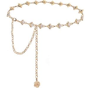 glamorstar chain belt for women rhinestone crystal waist belts for dress gift gold 120cm/47.2in