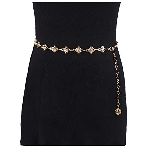Glamorstar Chain Belt for Women Rhinestone Crystal Waist Belts for Dress Gift Gold 120CM/47.2IN