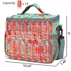 FlowFly Insulated Reusable Lunch Bag Adult Large Lunch Box for Women and Men with Adjustable Shoulder Strap,Front Zipper Pocket and Dual Large Mesh Side Pockets,Cherry