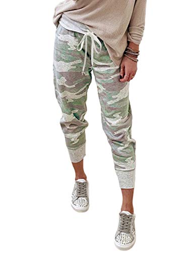 Acelitt Woman Fashion 2023 Casual Fall Drawstring Elastic Waist Camo Joggers with Pockets Sweatpants Workout Gym Comfy Athletic Pants Green XL