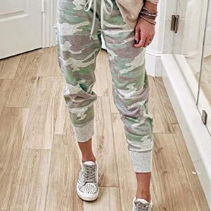 Acelitt Woman Fashion 2023 Casual Fall Drawstring Elastic Waist Camo Joggers with Pockets Sweatpants Workout Gym Comfy Athletic Pants Green XL