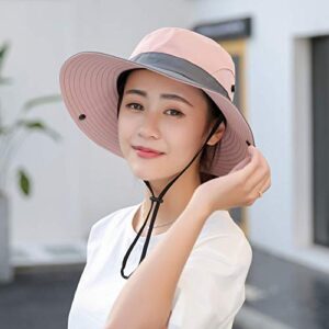 Women's Summer Sun-Hat Ponytail - UV-Protection Mesh Wide Brim Foldable Hat with Ponytail Hole (Pink, One Size)