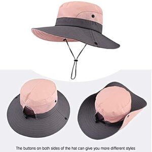 Women's Summer Sun-Hat Ponytail - UV-Protection Mesh Wide Brim Foldable Hat with Ponytail Hole (Pink, One Size)