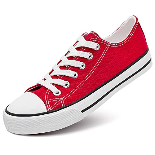 Womens Canvas Sneakers Low Top Lace Up Canvas Shoes Fashion Comfortable… (Red, US7)