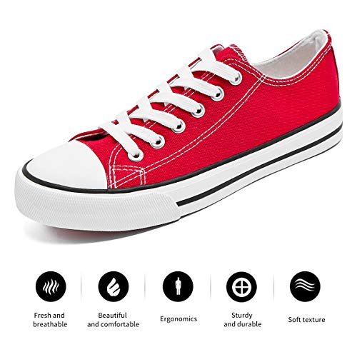 Womens Canvas Sneakers Low Top Lace Up Canvas Shoes Fashion Comfortable… (Red, US7)