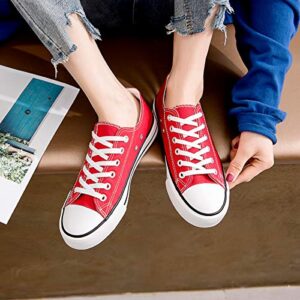 Womens Canvas Sneakers Low Top Lace Up Canvas Shoes Fashion Comfortable… (Red, US7)