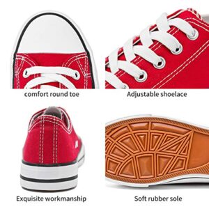 Womens Canvas Sneakers Low Top Lace Up Canvas Shoes Fashion Comfortable… (Red, US7)